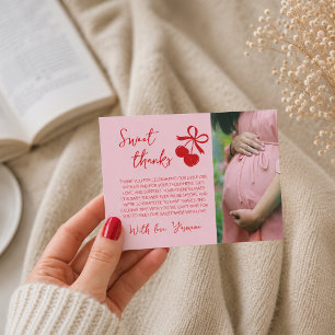 Cherry Baby Shower Pink & Red Photo Thank You Card