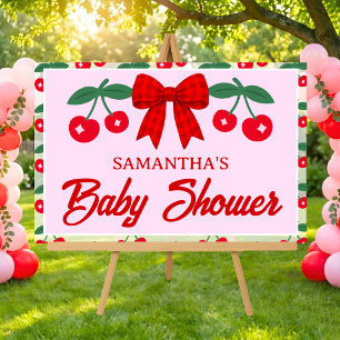 Cherry Baby Shower Red Gingham Bow Acrylic Sign
