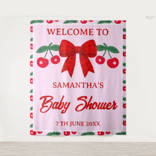 Cherry Baby Shower Red Gingham Bow Backdrop Tapestry