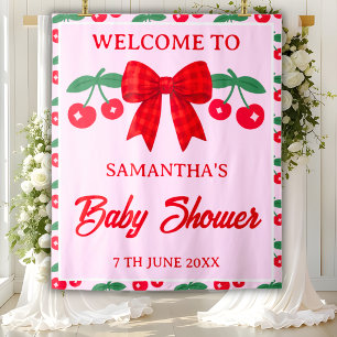 Cherry Baby Shower Red Gingham Bow Backdrop Tapestry