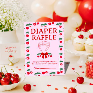 Cherry Baby Shower Red Gingham Bow Diaper Raffle Enclosure Card