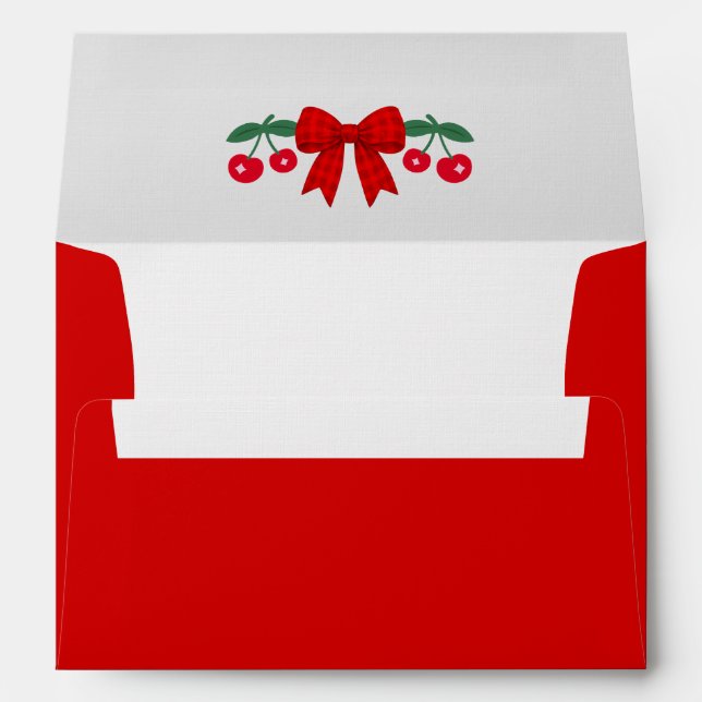 Cherry Baby Shower Red Gingham Bow Envelope (Back (Bottom))