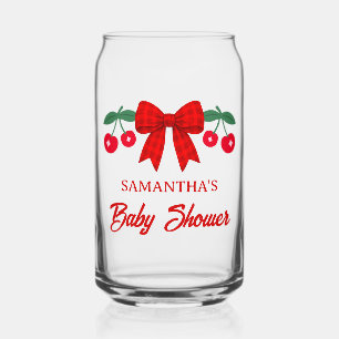 Cherry Baby Shower Red Gingham Bow Favour Can Glass