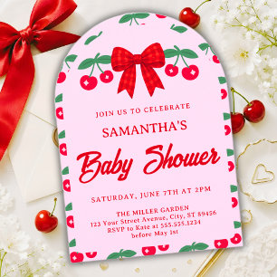 Cherry Baby Shower Red Gingham Bow Invitation