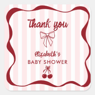 Cherry Baby Shower Thank you Bows Coquette Square Sticker
