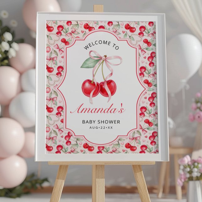 Cherry Baby Shower Welcome Sign Poster (Baby Shower Welcome Poster )