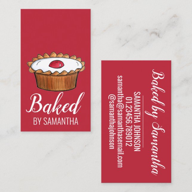 Cherry Bakewell Tart British Food UK Bakery Café Business Card (Front/Back)