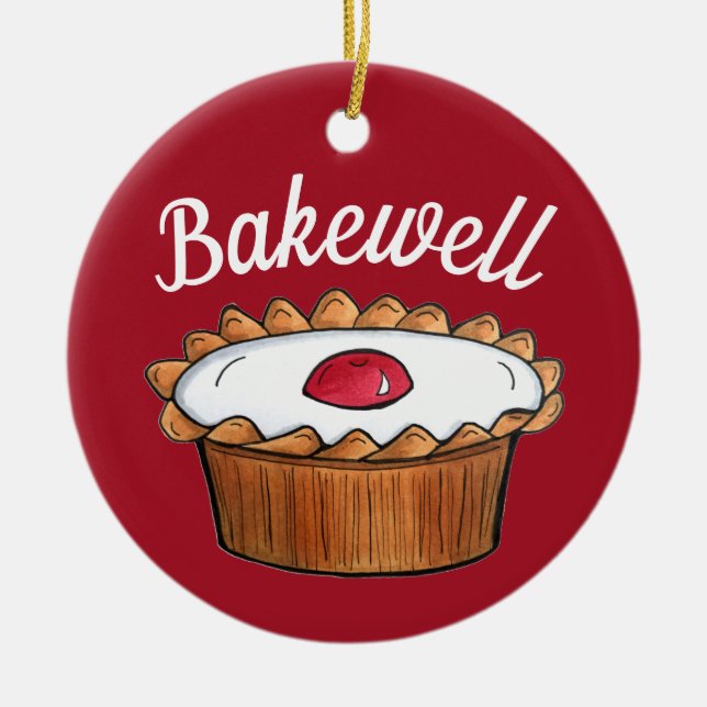 Cherry Bakewell Tart British Food UK Pastry Baking Ceramic Tree Decoration (Front)