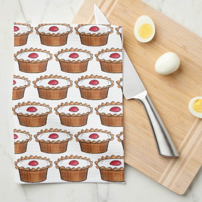 Cherry Bakewell Tart British Food UK Pastry Baking Tea Towel (Quarter Fold)