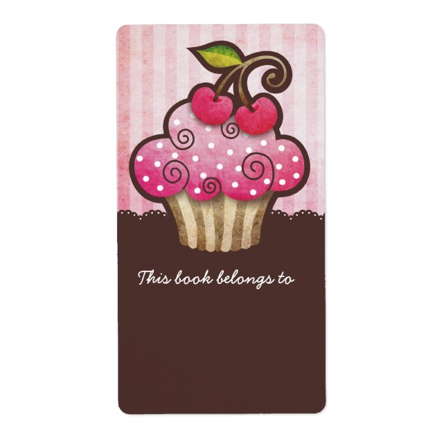 Cherry Berry Cupcake Bookplates Labels (Front)