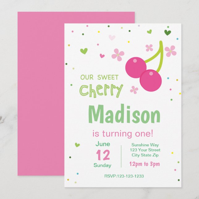 Cherry Birthday invitation (Front/Back)