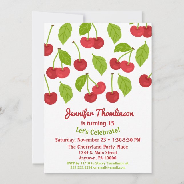 Cherry Birthday Invitation Summer Red Cherries (Front)