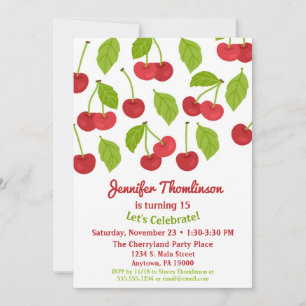 Cherry Birthday Invitation Summer Red Cherries