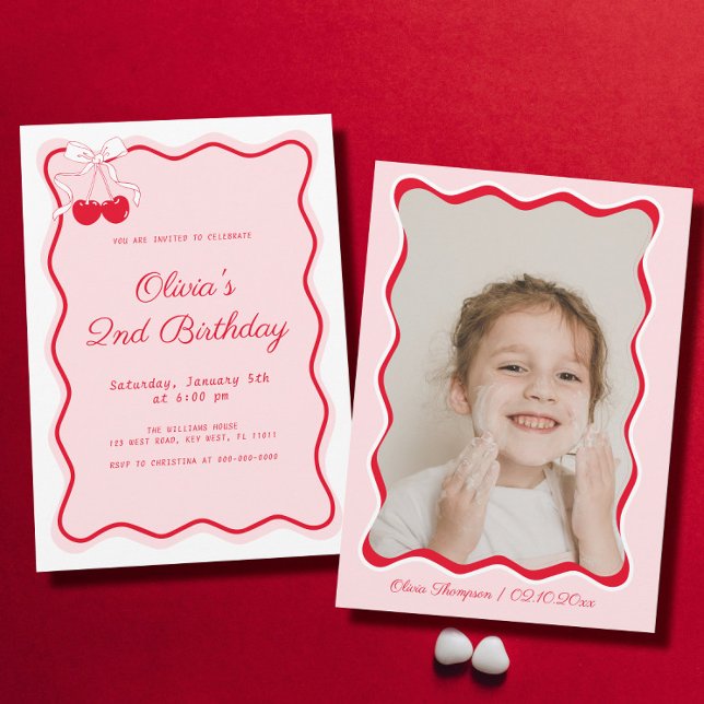 Cherry Birthday Party Theme Kids Invitation (Creator Uploaded)