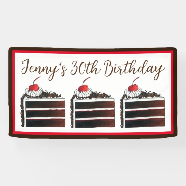 Cherry Black Forest Cake Slice Birthday Party Food Banner (Horizontal)