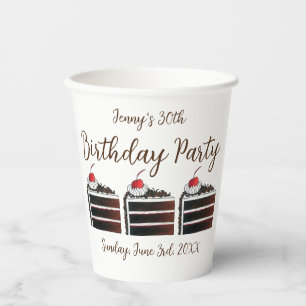 Cherry Black Forest Cake Slice Birthday Party Food Paper Cups