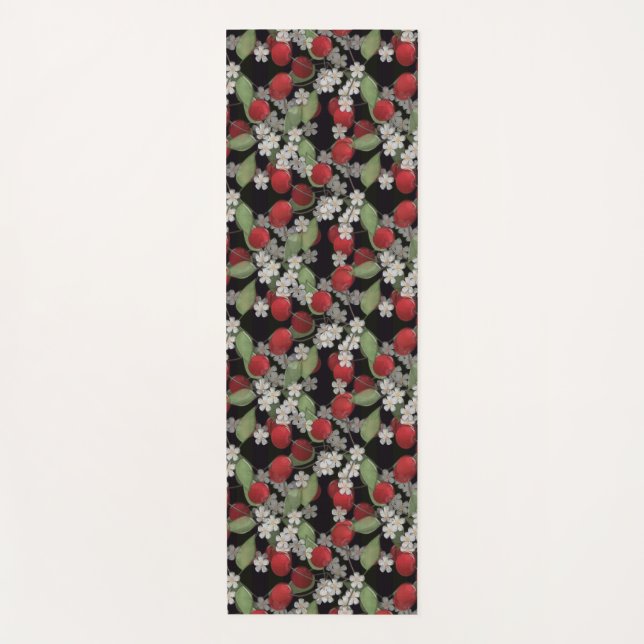 Cherry blooming flowers nature black yoga mat (Front)