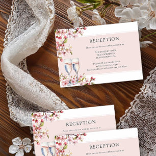 Cherry Blosom Pink Floral Wedding Reception Enclosure Card