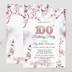 Cherry Blossom 100th Birthday  Invitation