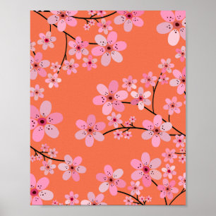 Cherry Blossom 10 Orange And Pink Poster