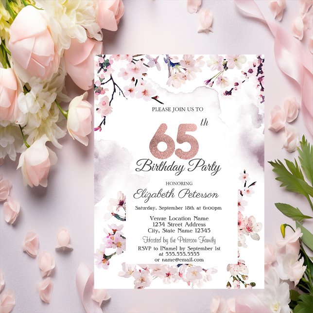 Cherry Blossom 65th Birthday  Invitation (Creator Uploaded)