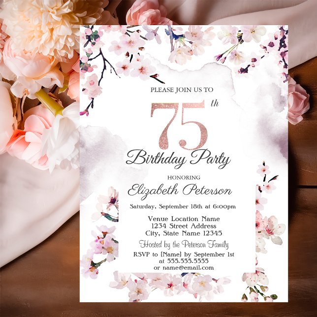Cherry Blossom 75th Birthday  Invitation (Creator Uploaded)