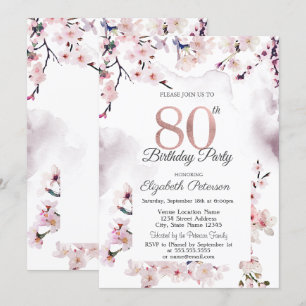 Cherry Blossom 80th Birthday  Invitation
