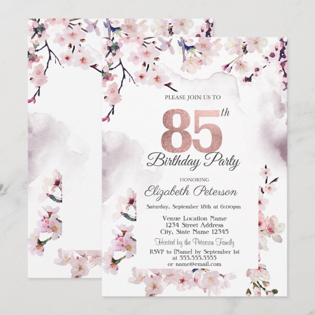 Cherry Blossom 85th Birthday  Invitation (Front/Back)