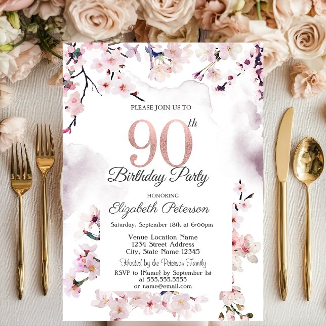 Cherry Blossom 90th Birthday  Invitation (Creator Uploaded)