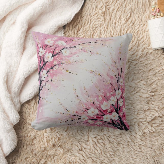 Cherry Blossom Abstract – Soft Pink  Cushion (Blanket)