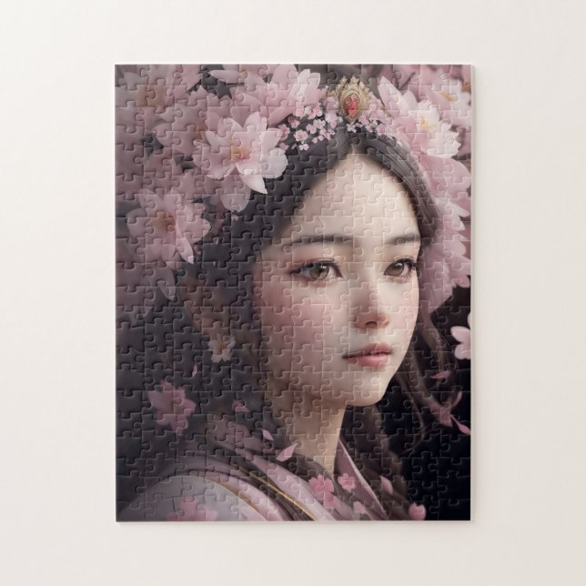 Cherry Blossom Adorned Girl Jigsaw Puzzle (Vertical)