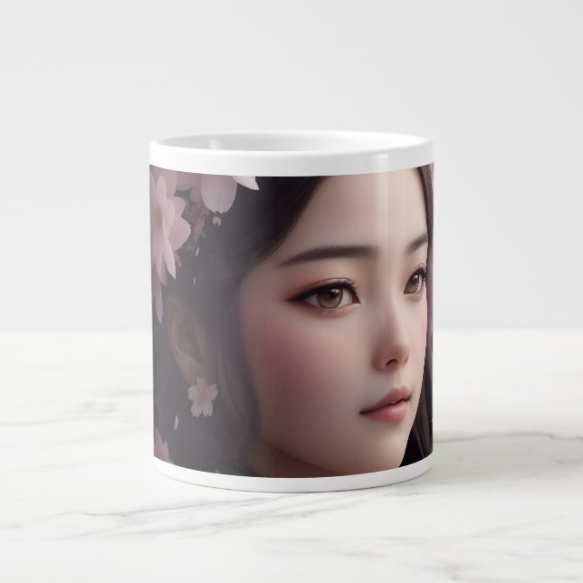 Cherry Blossom Adorned Girl Large Coffee Mug (Front)