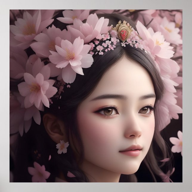 Cherry Blossom Adorned Girl Poster (Front)