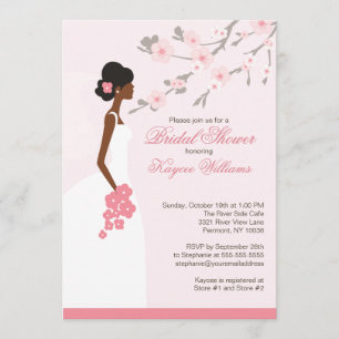 Cherry Blossom African American Bridal Shower Invitation