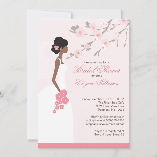Cherry Blossom African American Bridal Shower Invitation (Front)