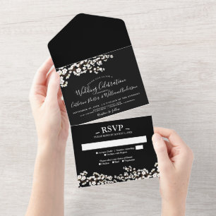 Cherry Blossom All-in-One Black Event Invitation