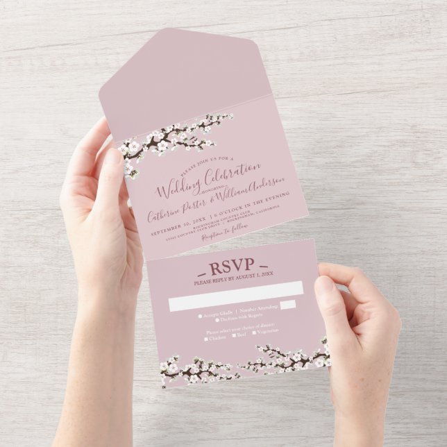 Cherry Blossom All-in-One Pink Event Invitation (Tearaway)