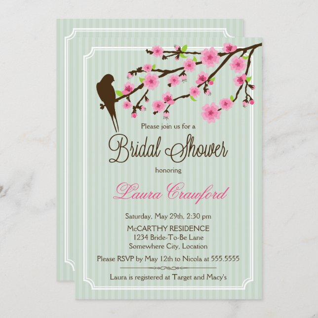 Cherry Blossom and Bird Bridal Shower Invitation (Front/Back)