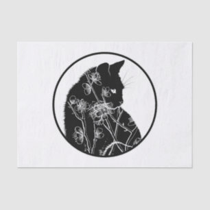 Cherry Blossom and Black Cat Floral pattern Tissue Paper