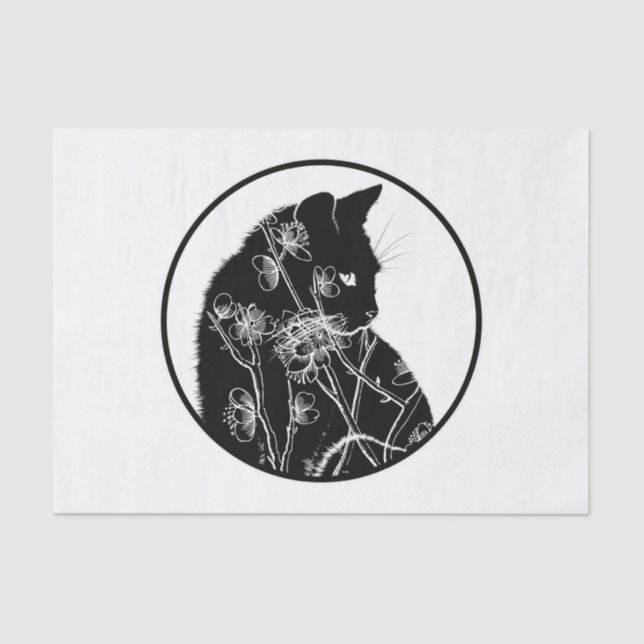 Cherry Blossom and Black Cat Floral pattern Tissue Paper (Front)