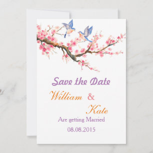 Cherry Blossom and Blue Birds Save the Date