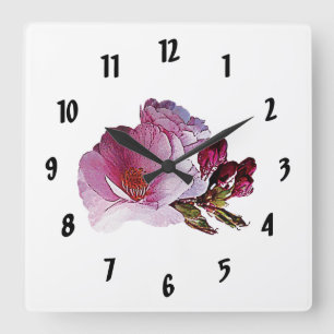 Cherry Blossom and Buds Square Wall Clock
