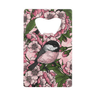 Cherry blossom and chickadees on pink