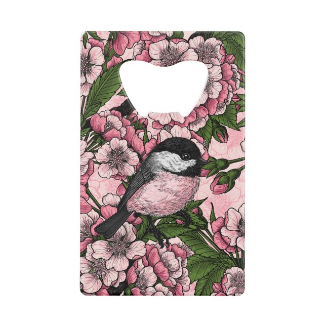 Cherry blossom and chickadees on pink (Front)