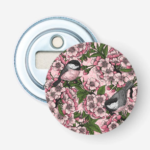Cherry blossom and chickadees on pink bottle opener