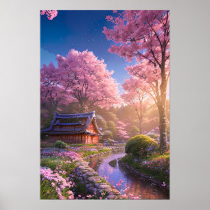 Cherry Blossom and Colorful Nature Retreat Poster