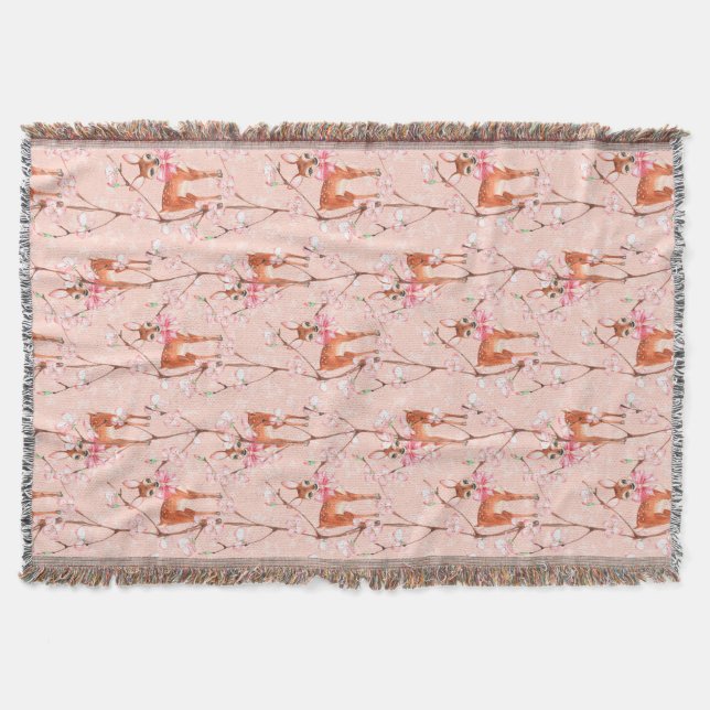 Cherry blossom and fawns /2 throw blanket (Front)