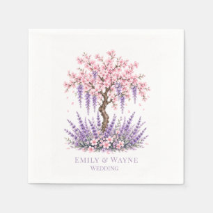 Cherry Blossom and Lavender Tree Wedding Napkin