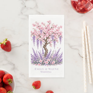 Cherry Blossom and Lavender Tree Wedding Napkin