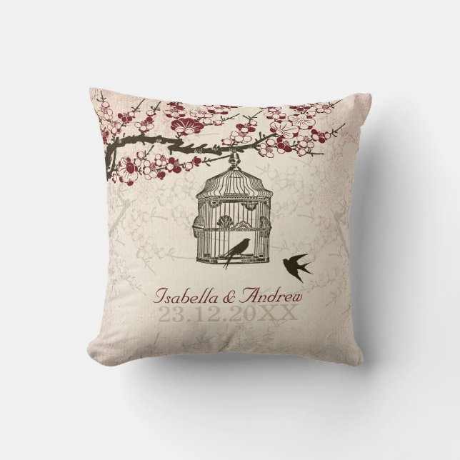 Cherry Blossom and Love Birds Cushion (Front)